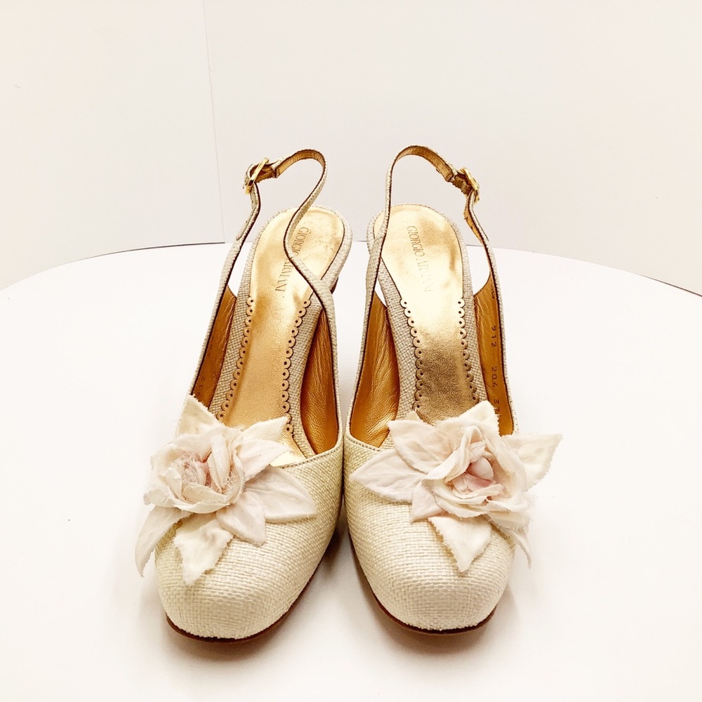 {Giorgio Armani}. Ivory Petal Vamp Heels